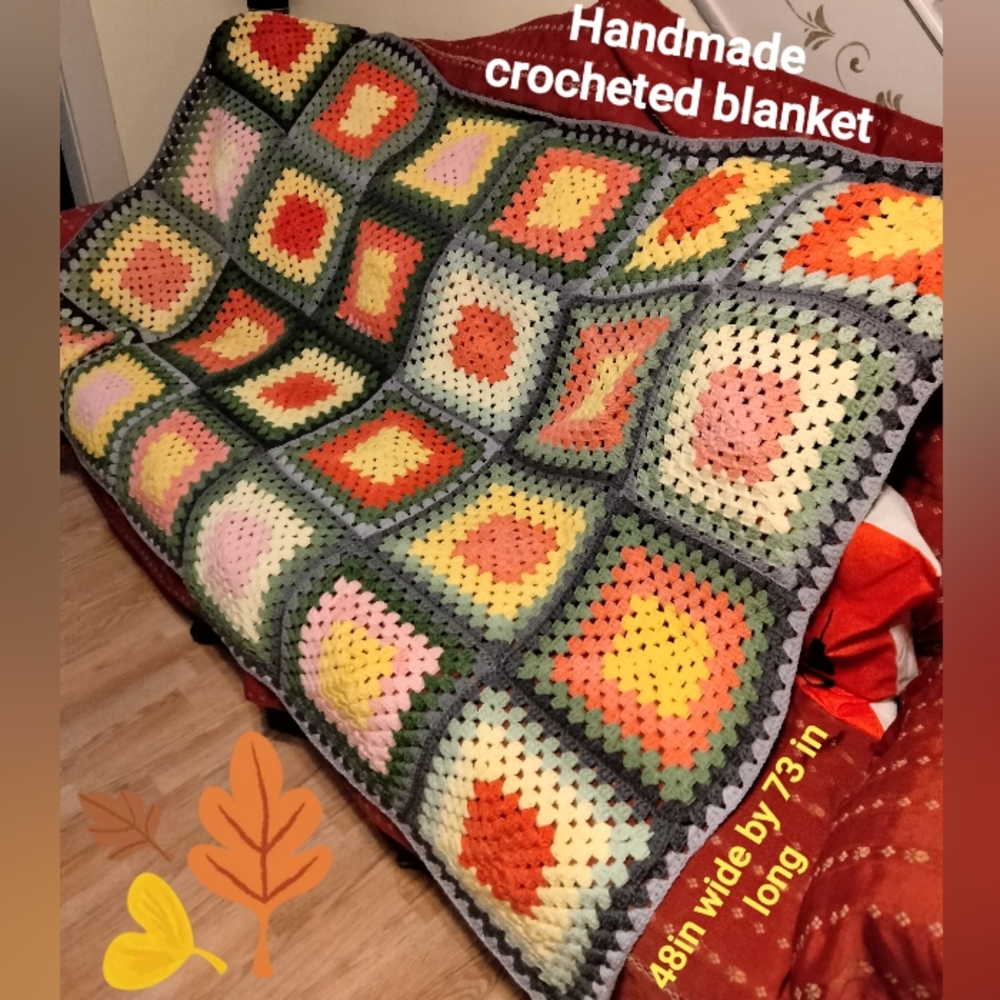 Handmade hand crafted crocheted 48 x 73 Brand new freshly made colorful blanket